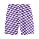 Purple And White Checkered Pattern Print Cotton Shorts