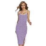 Purple And White Checkered Pattern Print Cross Back Cami Dress