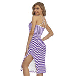 Purple And White Checkered Pattern Print Cross Back Cami Dress