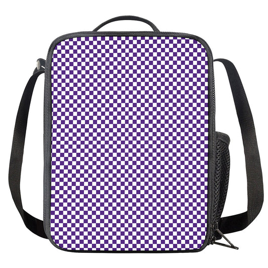 Purple And White Checkered Pattern Print Crossbody Lunch Bag