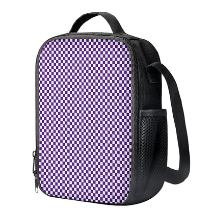 Purple And White Checkered Pattern Print Crossbody Lunch Bag