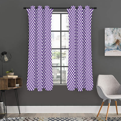 Purple And White Checkered Pattern Print Curtain