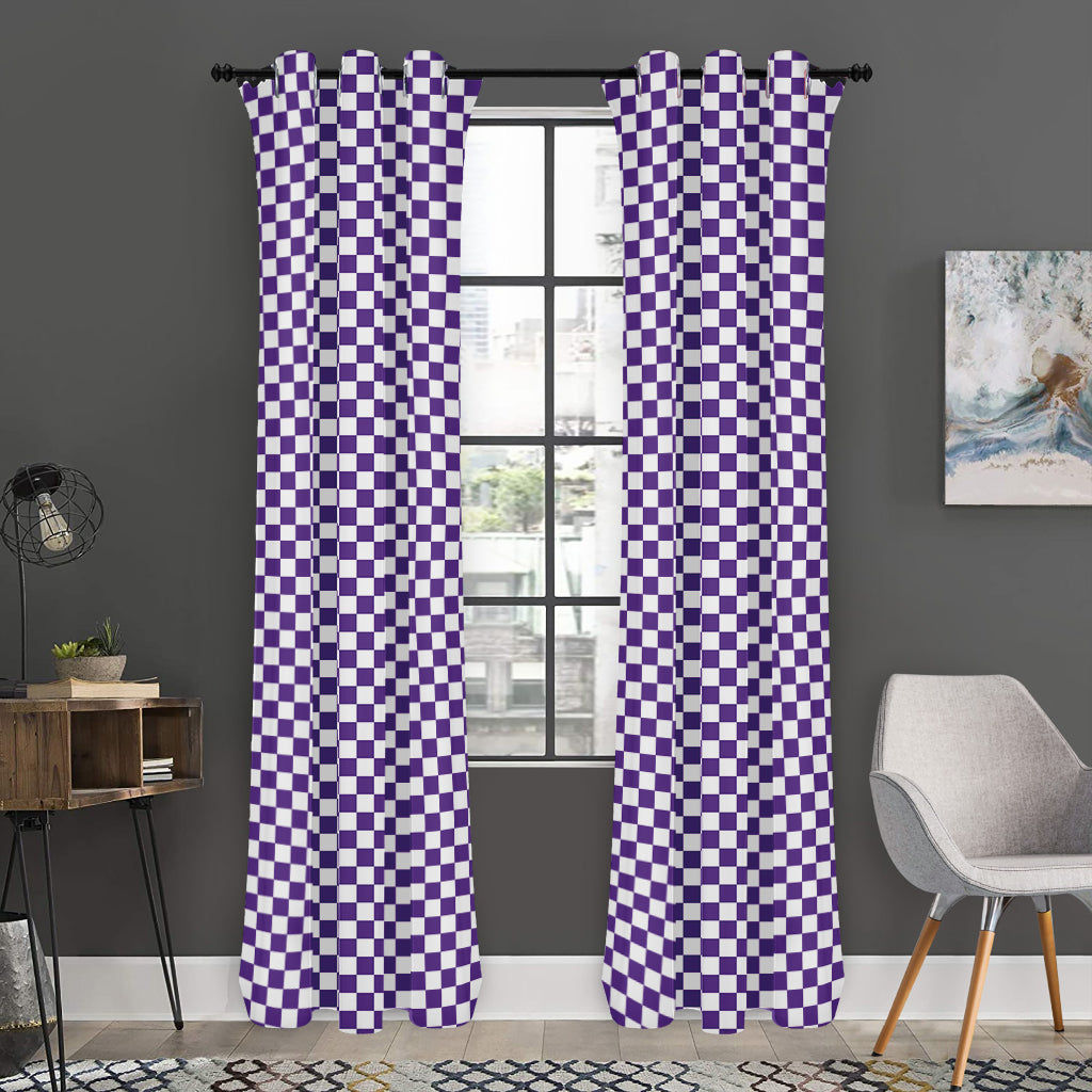 Purple And White Checkered Pattern Print Curtain