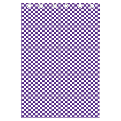 Purple And White Checkered Pattern Print Curtain