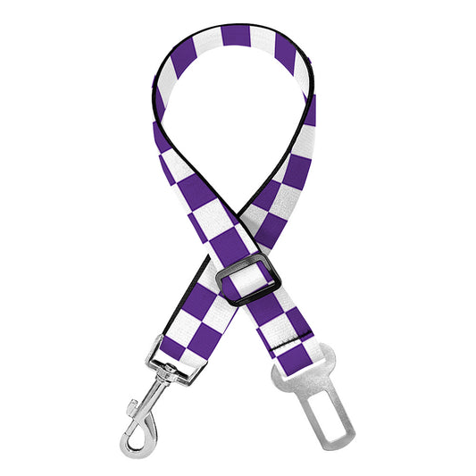 Purple And White Checkered Pattern Print Dog Seat Belt