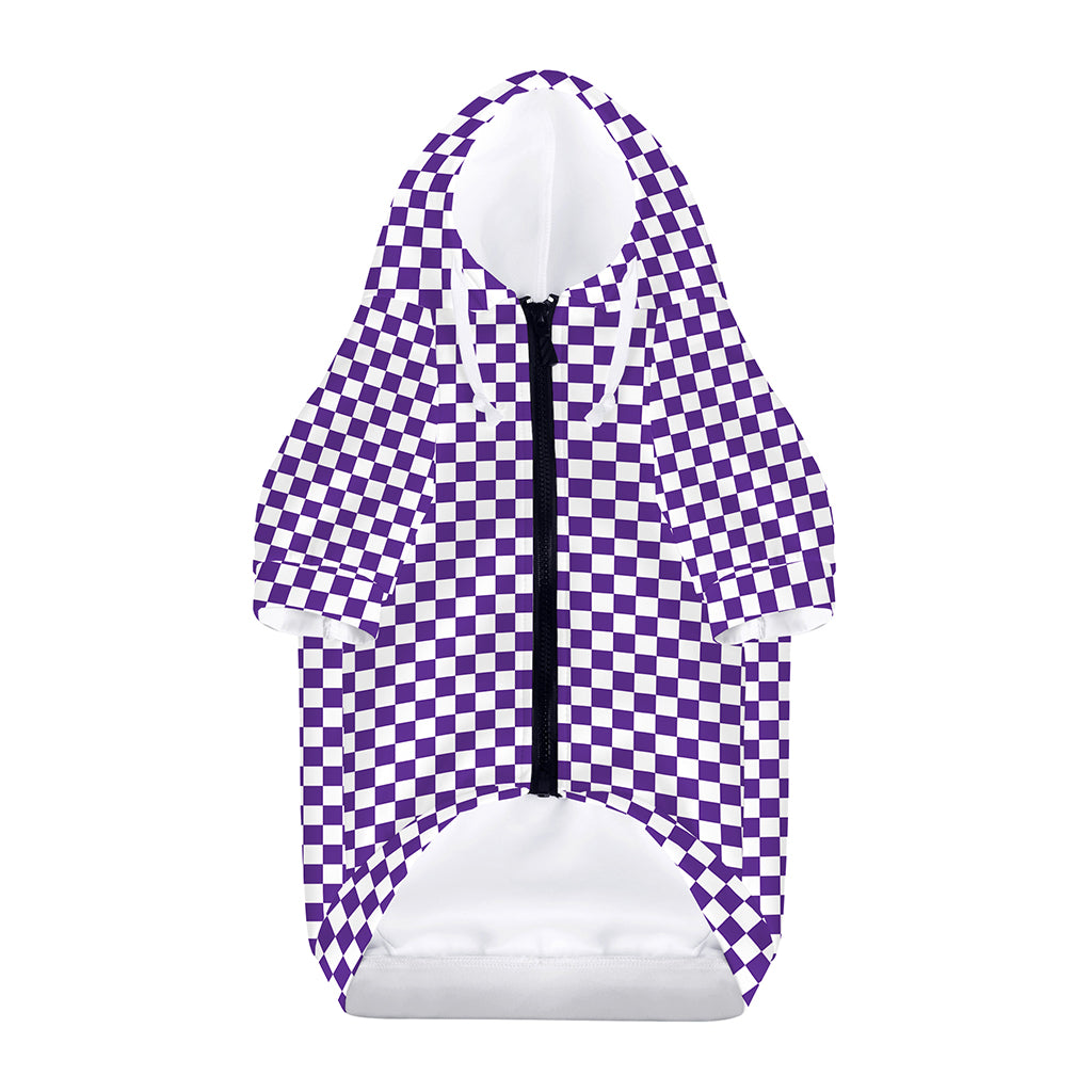 Purple And White Checkered Pattern Print Dog Zip Up Hoodie