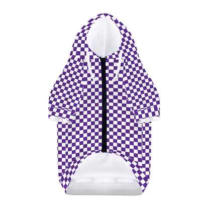 Purple And White Checkered Pattern Print Dog Zip Up Hoodie