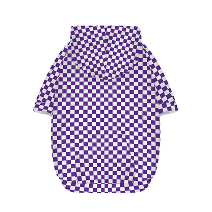 Purple And White Checkered Pattern Print Dog Zip Up Hoodie