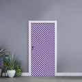 Purple And White Checkered Pattern Print Door Sticker