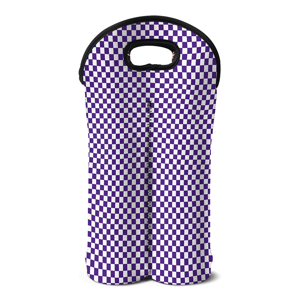 Purple And White Checkered Pattern Print Double Neoprene Wine Tote