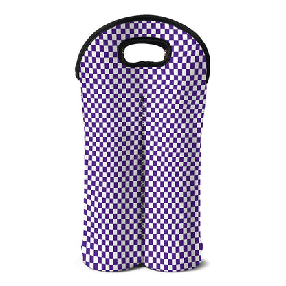 Purple And White Checkered Pattern Print Double Neoprene Wine Tote
