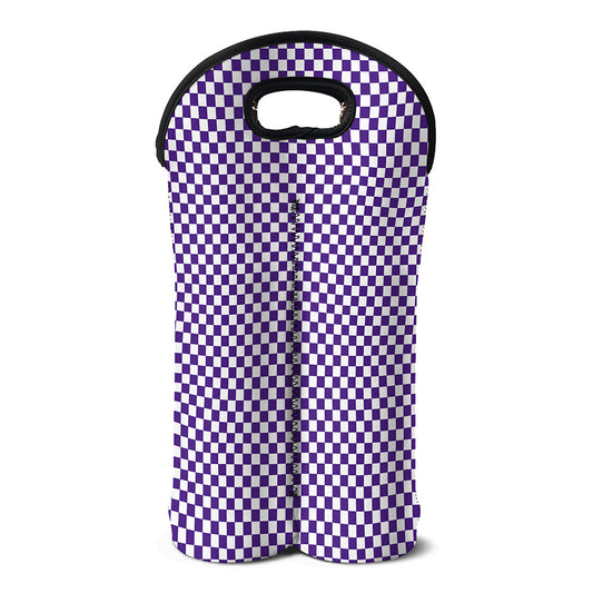 Purple And White Checkered Pattern Print Double Neoprene Wine Tote