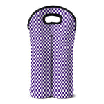 Purple And White Checkered Pattern Print Double Neoprene Wine Tote