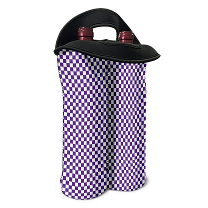 Purple And White Checkered Pattern Print Double Neoprene Wine Tote
