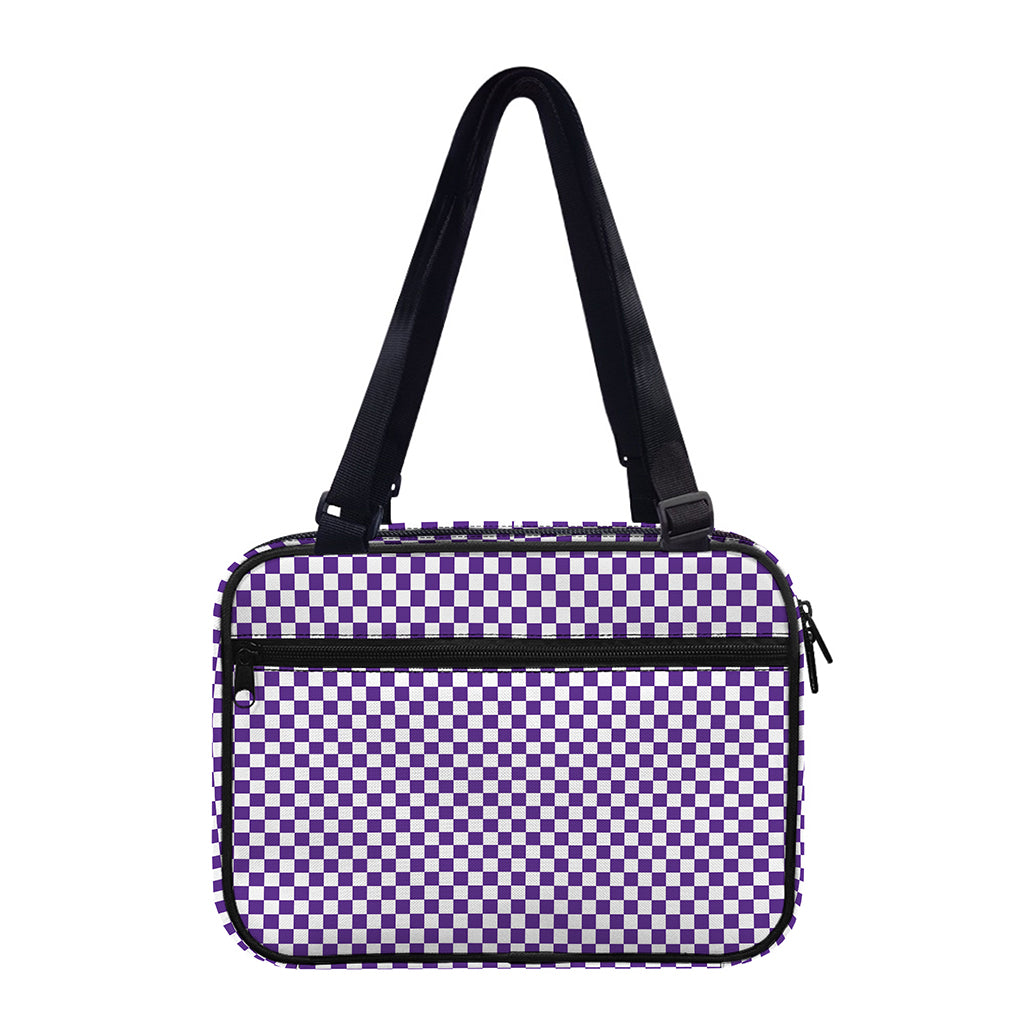 Purple And White Checkered Pattern Print Double Strap Bible Bag