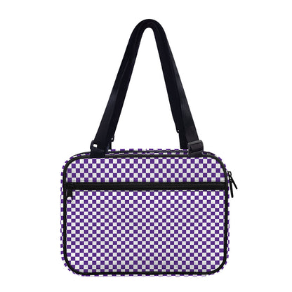 Purple And White Checkered Pattern Print Double Strap Bible Bag