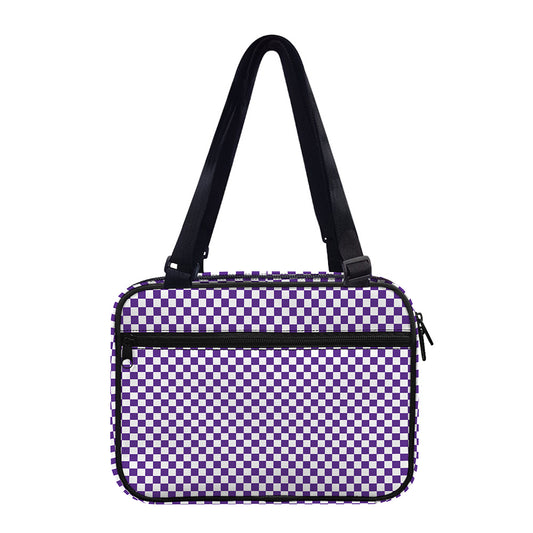 Purple And White Checkered Pattern Print Double Strap Bible Bag