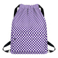Purple And White Checkered Pattern Print Drawstring Backpack