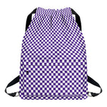 Purple And White Checkered Pattern Print Drawstring Backpack