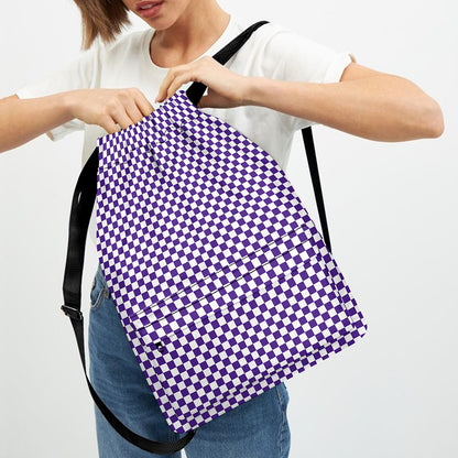 Purple And White Checkered Pattern Print Drawstring Backpack