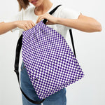 Purple And White Checkered Pattern Print Drawstring Backpack