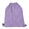 Purple And White Checkered Pattern Print Drawstring Bag