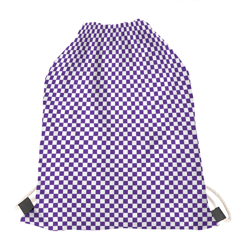 Purple And White Checkered Pattern Print Drawstring Bag