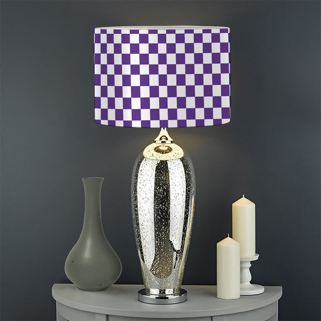 Purple And White Checkered Pattern Print Drum Lamp Shade