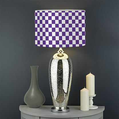Purple And White Checkered Pattern Print Drum Lamp Shade