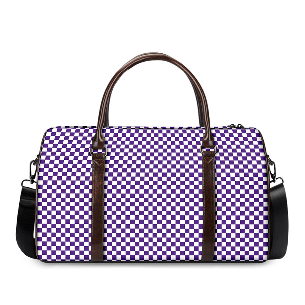 Purple And White Checkered Pattern Print Duffle Bag