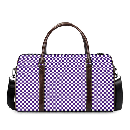 Purple And White Checkered Pattern Print Duffle Bag