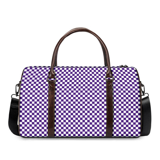 Purple And White Checkered Pattern Print Duffle Bag