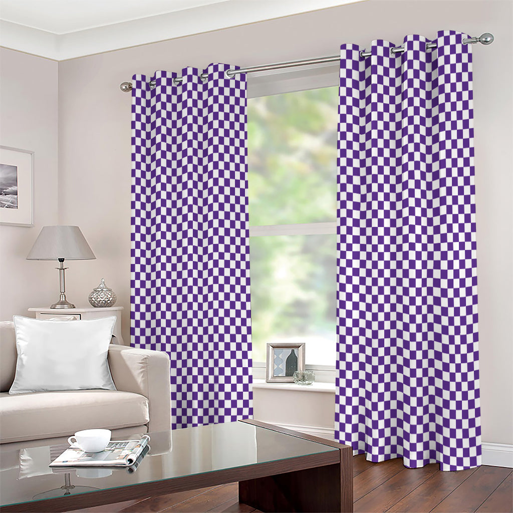 Purple And White Checkered Pattern Print Extra Wide Grommet Curtains