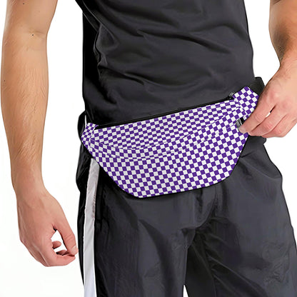 Purple And White Checkered Pattern Print Fanny Pack