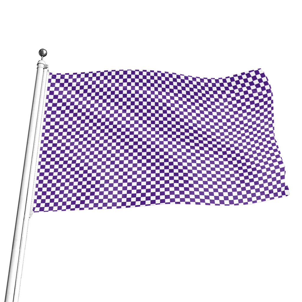 Purple And White Checkered Pattern Print Flag