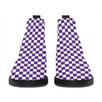 Purple And White Checkered Pattern Print Flat Ankle Boots