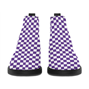 Purple And White Checkered Pattern Print Flat Ankle Boots