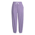 Purple And White Checkered Pattern Print Fleece Lined Knit Pants
