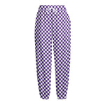 Purple And White Checkered Pattern Print Fleece Lined Knit Pants