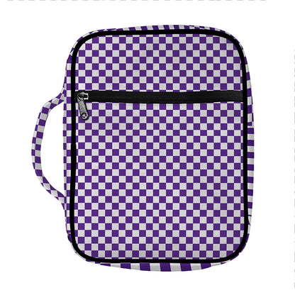 Purple And White Checkered Pattern Print Front Pocket Bible Bag