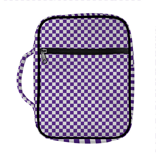 Purple And White Checkered Pattern Print Front Pocket Bible Bag