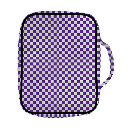 Purple And White Checkered Pattern Print Front Pocket Bible Bag
