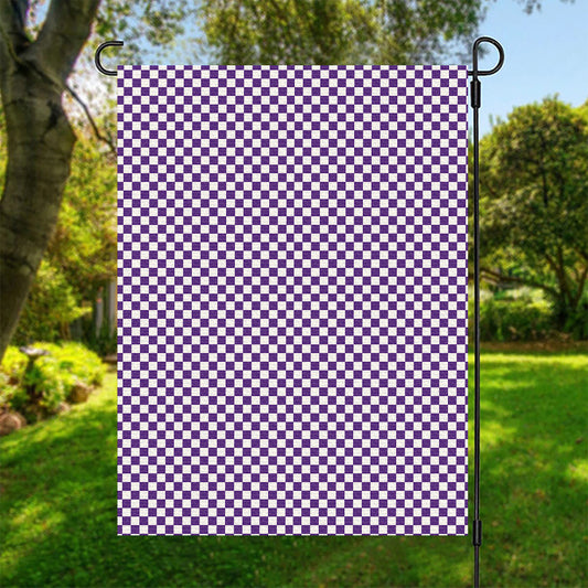 Purple And White Checkered Pattern Print Garden Flag