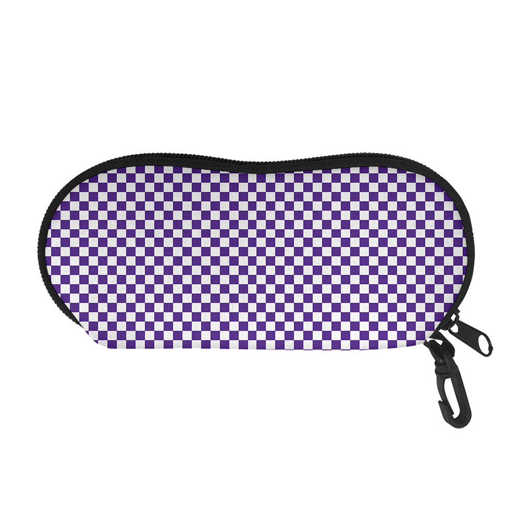 Purple And White Checkered Pattern Print Glasses Case