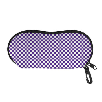 Purple And White Checkered Pattern Print Glasses Case