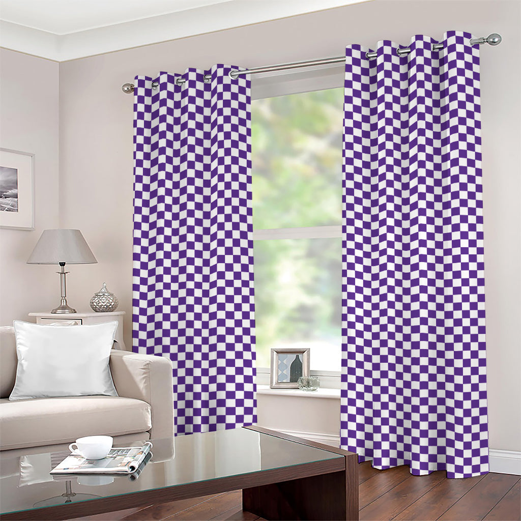 Purple And White Checkered Pattern Print Grommet Curtains