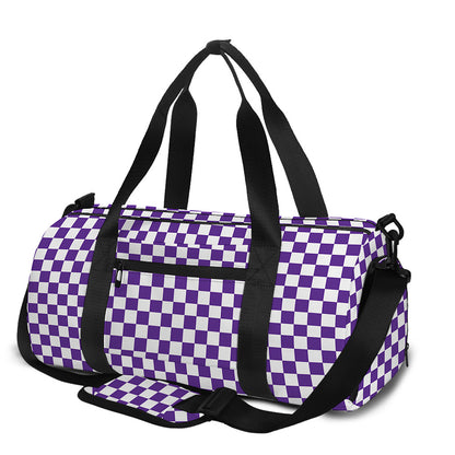 Purple And White Checkered Pattern Print Gym Bag