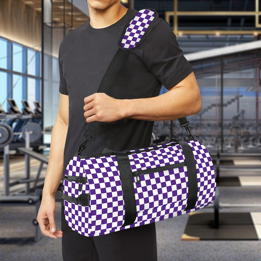 Purple And White Checkered Pattern Print Gym Bag