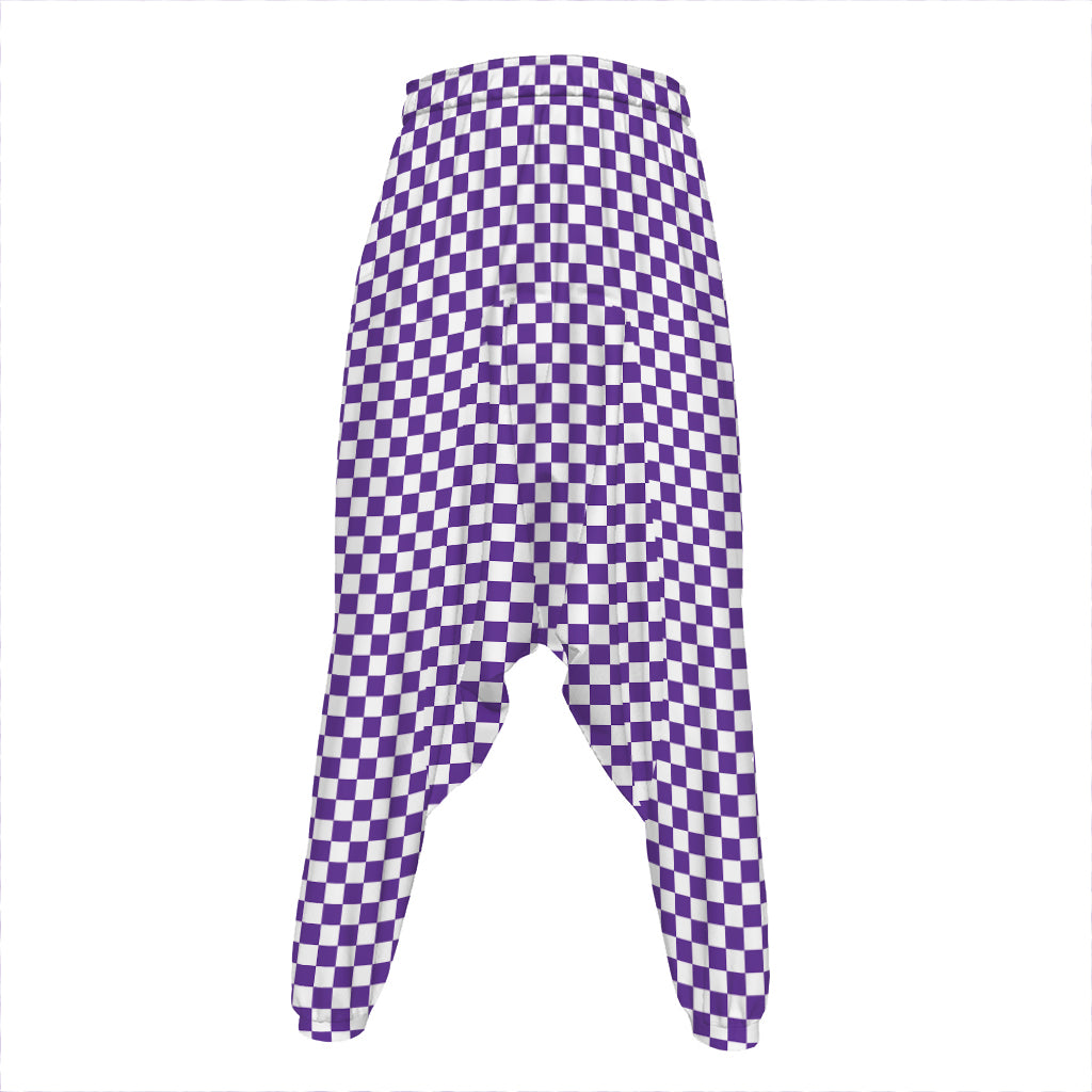 Purple And White Checkered Pattern Print Hammer Pants