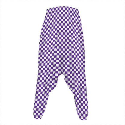 Purple And White Checkered Pattern Print Hammer Pants